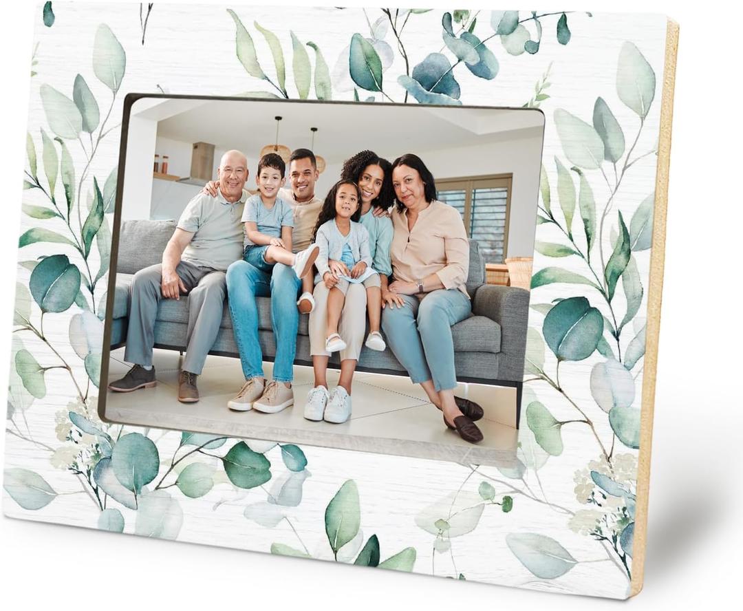 Sage Green Eucalyptus Picture Frame 5x7, Watercolor Eucalyptus Floral Photo Frame, Cottagecore Greenery Botanical Wall and Tabletop Display Picture Photo Frames for Home Bedroom Decor