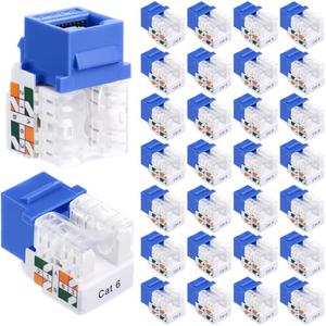 Hoteam Cat6 Cable RJ45 Keystone Jack UTP Modular Ethernet Jack Insert 90-Degree, Punch Down Keystone Adapter for Secure Connection(Blue,100 Pcs)