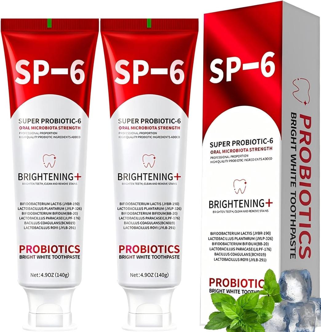 Sp-6 Probiotic Whitening Toothpaste, Sp-6 Ultra Whitening Toothpaste, with a Fluoride Free, Fresh Breath and Mint Flavored Enhancement Formula, Beneficial for Oral Health, 2pcs 