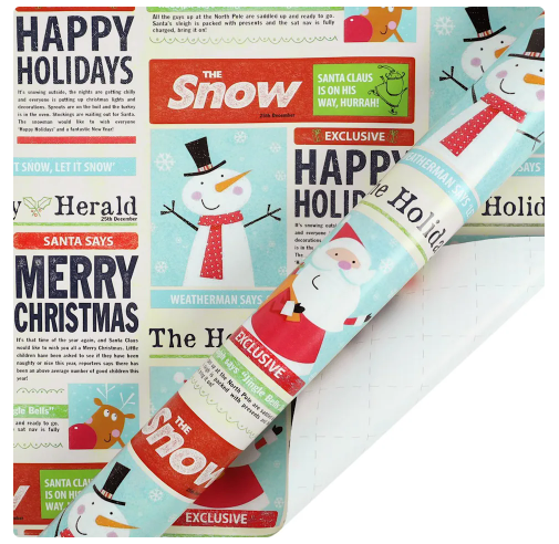 Vintage Christmas Wrapping Paper Jumbo Roll,  30" X 10' Per Roll (4 Rolls: 100 sq. ft. ttl.) 