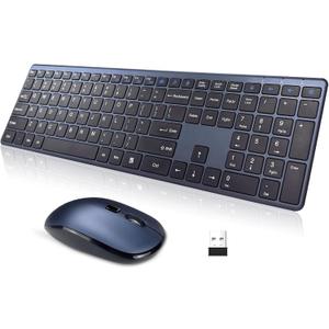 Wireless Keyboard and Mouse Combo,2.4G USB Ultra Slim Quiet Full Size Matte PC Computer Keyboard & Mice,3 DPI,19 Multimedia Key,Lag-Free Ergo,Long Battery Life for Desktop,Laptop,Smart TV,MAC,Windows