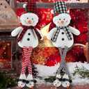 2 Pcs 27.6" Stuffed Snowman Sitting Plush Decor Christmas Long Leg Snowman Stuffed Toy with Scarf and Hat Farmhouse Rustic Christmas Tabletop Ornaments for Xmas Holiday Decor(Dot)