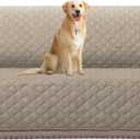 H.VERSAILTEX Water Resistant Couch Cover for 3 Cushion Couch Reversible Sofa Slipcover Quilted Furniture Protector with Elastic Strap Non Slip Sofa Cover for Dogs Pets(Oversized Sofa, Khaki/Beige)