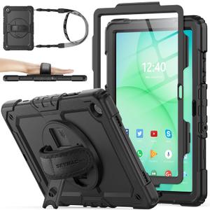 SEYMAC stock Case for Samsung Galaxy Tab A11+ Plus/A9+ Plus 11'', Full-Body Drop Protection Case with Screen Protector Pencil Holder [360 Rotating Hand Strap] &Stand - Black