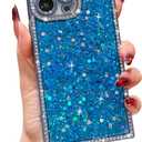 Owncase for iPhone 13 Pro Max Case Glitter, Crystal Diamonds Shiny Bling Sparkly Electroplated Edge Shockproof Soft TPU Bumper Phone Case for Women Girls, Blue