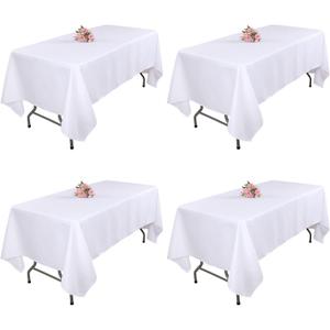Kesfey 4 Packs White Polyester Table Cloth 60 x102 inch Washable Wrinkle Resistant Tablecloths Fabric Table Covers for 6 Foot Rectangle Tables High Density Banquet Tablecloth for Wedding Celebration