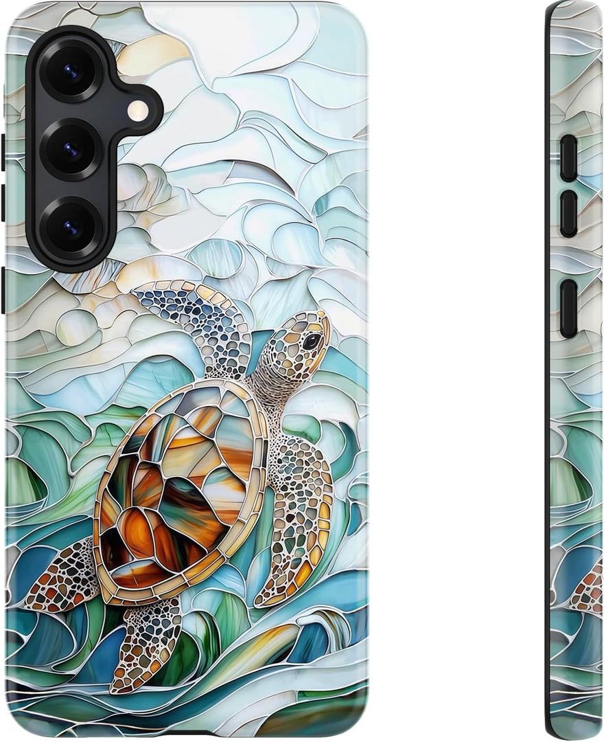 DEENAKIN for Samsung Galaxy S24 Plus Case Cute,Aesthetic Tortoise Shell Ocean Costal,Compatible with Magsafe,Trendy Unique Retro Turtle Magnetic Slim Shockproof Protective Phone Cover for Women Girl