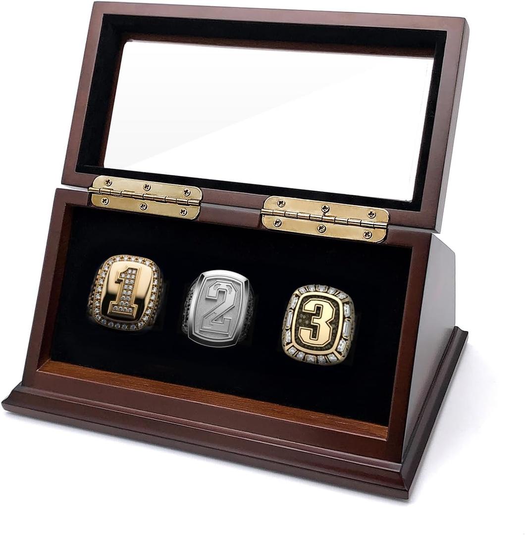 CHEZ MONETT Championship Ring Display Case Big Ring Storage Box (Espresso, 3)