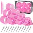 Hair Rollers Set, 4 Sizes with 12 Clips and Comb - Self Grip Curlers for Long/Short Hair, Thermal Safe Rollers for Salon-Worthy Styling Pink