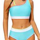Funnycokid Teen Swimsuits for Girls Two Piece Bathing Suit Kids Green 13-14 Bikini Sets with Chest Pad Adjustable Straps Swimwear
