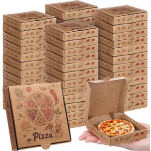 50 Pcs Mini Pizza Box 3.5 x 3.5 x 0.8 Inch Kraft Small Pizza Boxes Cookie Mini Pies Party Favors for Guests Celebrations Party Favors Weddings