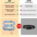 Leather Cat Collars with Bell and Safety Elastic Belt Moon and Stars Stud Adjustable for Cats and Kitten Girl boy Size 7.5-10 Inch (Light Blue)