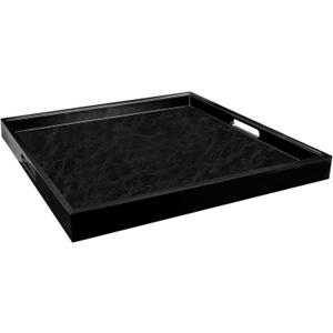 35 * 35 inches Leather Rectangle Serving Tray with Hole Handles,High-End Light Large Service Tray for Ottoman Tray, Tea, Food, Butler - Countertop, Kitchen,Family Dinner, Picnic (Black)