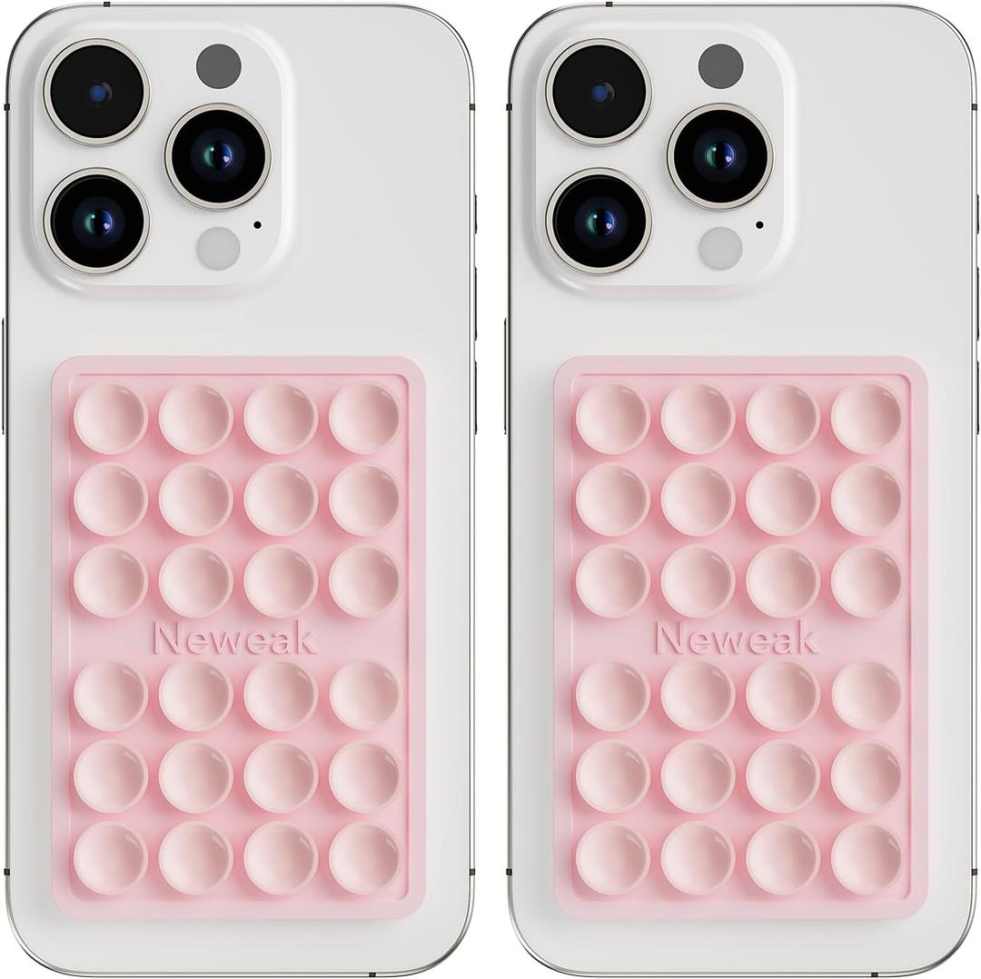 4 x 2 Pack Silicone Suction Phone Case Adhesive Mount, Silicone Sticky Holder for iPhone and Android, Hands-Free Grip for Selfies & TikTok, Gift for Women (Light Pink)