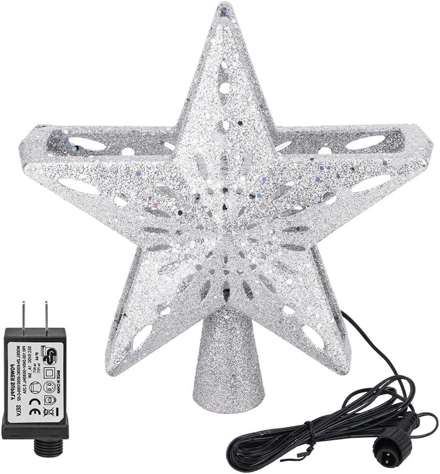 100-240V Star Projector Light, LED Hollow Star Snowflake Projector Light Rotation Lamp, Christmas Projector Light for Christmas Tree Top Decoration (Silver)