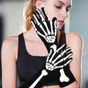 2 Pairs Black Skeleton Gloves, Day of The Dead Ghost Full Finger Bones Accessories for Halloween Cosplay Parties (BLACK, Long)