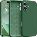 Ktele Magnetic for iPhone 16 Case [Compatible with Magsafe] [Premium Silicone Satin-Smooth Touch] Slim Shockproof Anti-Scratch Microfiber Lining Case, 6.1 inch, Green