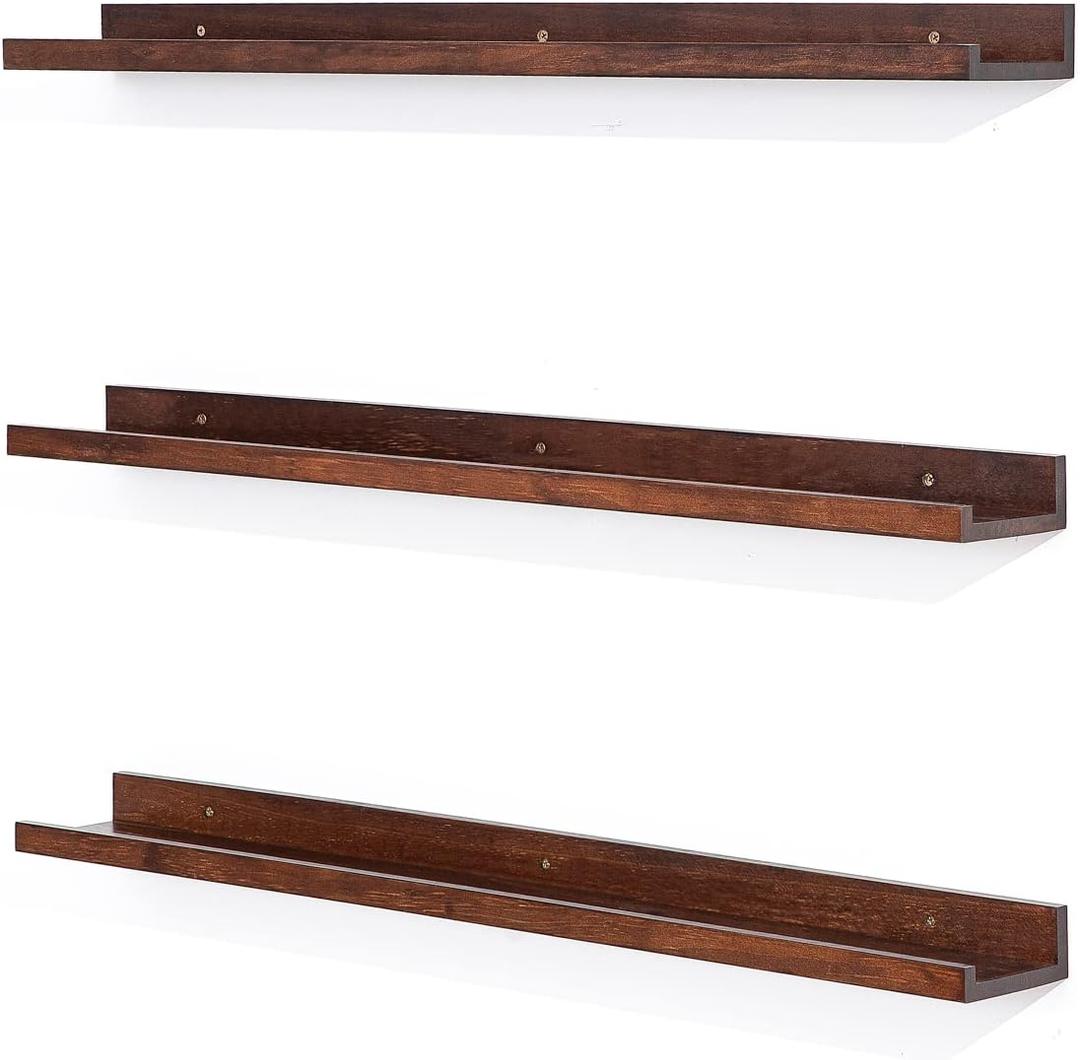 MBYD 36 Inch Wood Floating Shelves Wall Mounted Deep Walnut Picture Ledge Shelf Nursery Book Shelves for Home Decor for Bedrooms, Office, Living Room, Kitchen, 3 Same Sizes