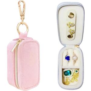 Small Travel Jewelry Box Keychain, Portable Ring Holder Keychain Jewelry Keeper Box, Mini Ring Necklace Storage Case for Outdoor and Sports