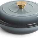 3 Quart Enameled Cast Iron Braiser, Non Stick Enameled Cast Iron Skillet with Lid, Dutch Oven Skillet with lid up to 500°F for Oven, Stove, Grill, Shallow Dutch Oven for Cook, Bake (Gray)