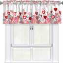 Miaoquhe Pink Rose Valentine's Valance for Window 54"x18", Valentine's Day Floral Leaf Kitchen Curtain Short Red Pink Love Heart Small Window Treatment Rod Pocket Cafe Valance for Home Bedroom Decor