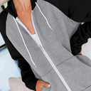 INFITTY Women's Casual Color Block Long Sleeve Zip Up Hooded Sweatshirt Lightweight Hoodies Jacket with Pocket (Gray, S)