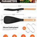 Cooking Spoon for Nonstick Cookwares, Great for Cooking and Serving Sturdy BPA-Free Matte Silicone, Wood Handle Spoon for Mixing, Scoop, and Scrape (Black & Grey, 11.4 inch)