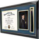 GraduationMall 11x22 Black Diploma Frame with Tassel Holder and Picture for 8.5x11 Certificate 5x7 Photo,Tempered Glass,Navy over Gold Mat