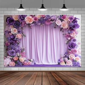 7X5ft Purple Flower Wall Background Photography Lavender Backdrop for Parties Wedding, Girls Birthday Princess Weeding Bridal Shower Purple Floral Anniversary Ceremony Decor. (Multi)