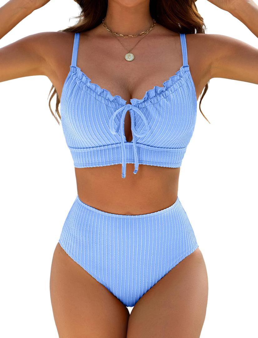 BMJL Swim Suits for Women 2026 High Waisted Bikini Sets Tie Knotted Tie Knotted Two Piece Swimsuits Bathing Suits（M,Sky Blue）