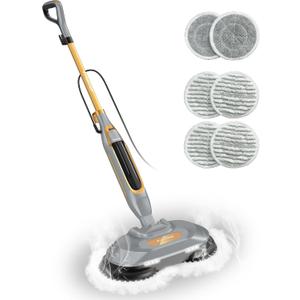 Steam and Scrub Mop, Steam Mop with Dual Rotating Pads, Swivel Steering, 2 LED Headlight, 4 Cleaning Modes, 15.2 fl oz Tank