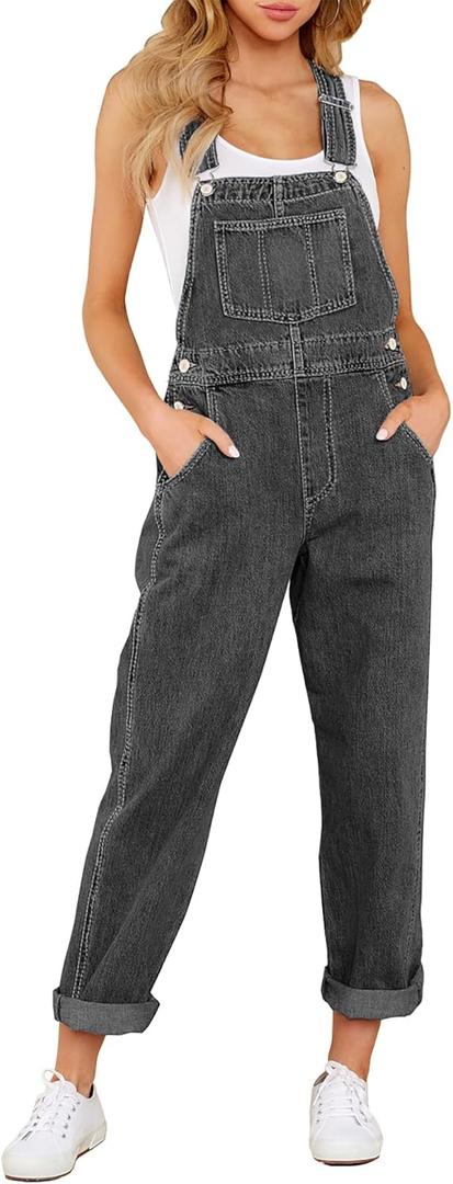 LookbookStore Women's Casual Stretch Denim Bib Overalls Pants Pocketed Jeans Jumpsuits (Medium, Black)