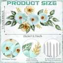 Otoolling 13.7'' Metal Flower Wall Decor, 3D Light Blue & Gold Floral Sculpture with Green Leaves, Hanging Wall Art Accent for Living Room, Bedroom, Bathroom, Home Indoor Outdoor Decoration
