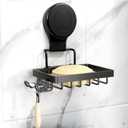 Soap Dish, Soap Bar Holder for Shower Suction Cup Stainless Steel No-Drilling Removable Waterproof Sponge Holder for Bathroom Bathtub Kitchen Sink(Black, 1-Tier)