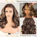 SOKU 13x6 Glueless Lace Front Wigs - Highlight Blonde Body Wave 18 Inch Short Synthetic Hair Wig, Pre Plucked Pre Layered Honey Blonde Wavy Wig for Women, Beginner-Friendly with Tiny Knots