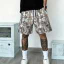 UOUA Mens Mesh Camo Graphic Shorts Vintage Designer Workout Shorts Casual Cool Streetwear Waist Pants (L)