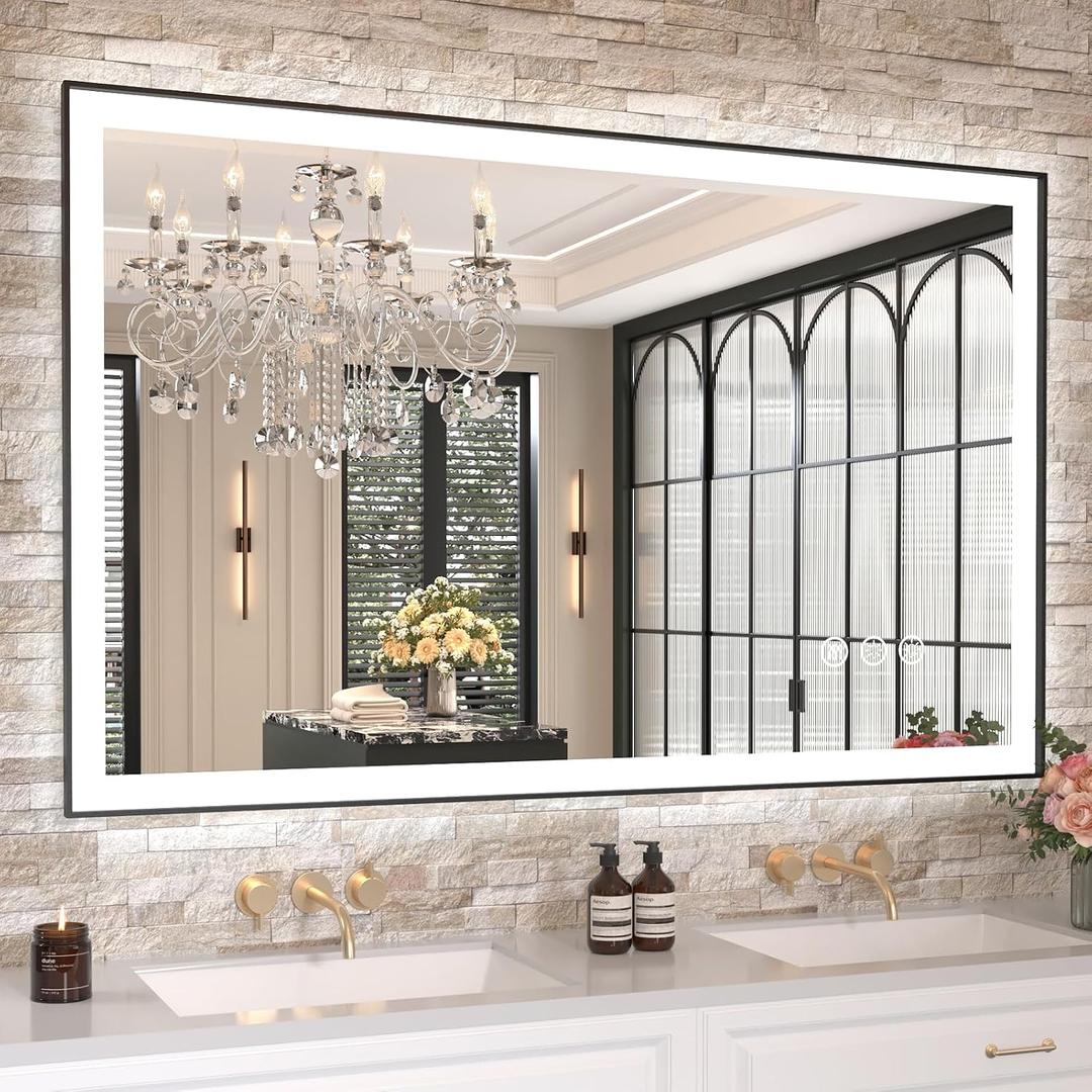 LED Bathroom Mirror with Black Frame, 48" X30"