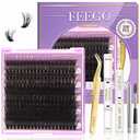 FEEGO Lash Extension Kit 200D Fluffy 10-20MM D Curl Clusters 160pcs Individual Eyelashes With Bond, Seal and Remover (200D LASH KIT)