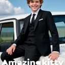Boys Suit 5-Piece & 4-Piece Vest Set with Tie+Bowtie+Suspenders| Regular & Husky Fit (M)