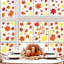 2 x Whaline 105Pcs Fall Glitter Maple Leaves Window Clings Colorful Hello Fall Window Decals Doubled-Sided Window Stickers for Autumn Thanksgiving Harvest Home School Office Party Supplies Gifts, 9 Sheets