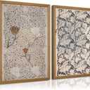 Vintage Botanical Wall Art Prints Set of 2 Antique Sketch Wall Art Decor Neutral Flower Canvas Wall Art Floral Pictures Farmhouse Painting Vintage Floral Artwork for Room Bedroom 16x24 Inch Framed, 16x24 inch Wood Framed