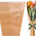 50Pcs Flower Wrapping Bags Kraft Paper with Ribbon Floral Packing Sleeves Bouquet Bags Clear Flower Wrapping Sleeves for Wedding Birthday Graduation Anniversary Mothers Day Gift, 9.8x3.9x17.9 Inch