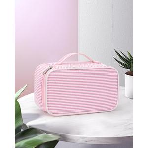 Cute Makeup Bag for Girls, Portable Pink Cosmetic Bag, Dual-layer Makeup Pouch with Brush Holder, Multi-Functional Preppy Toiletry Organizer for Travel, Daily Use