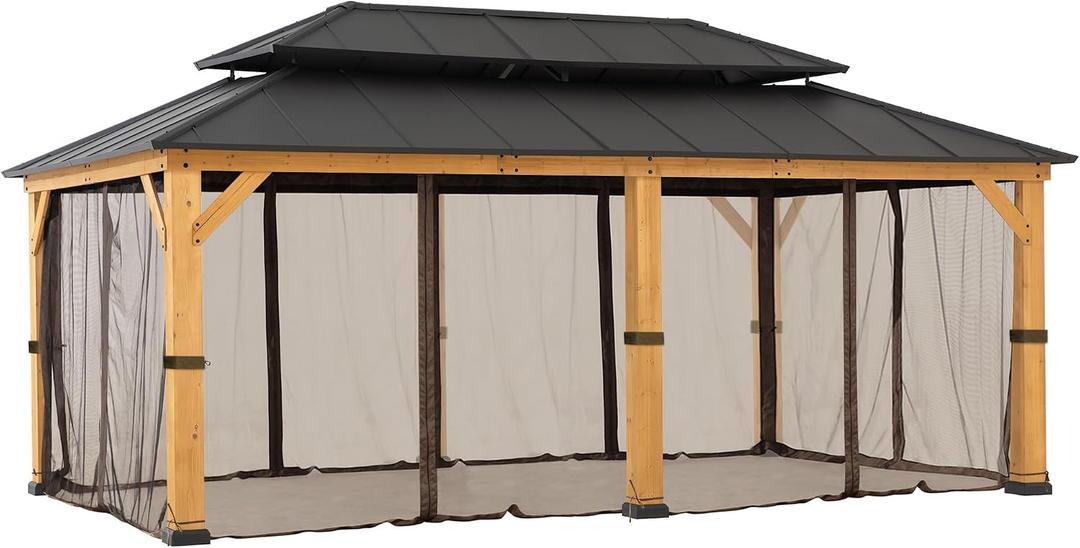 Sunjoy Replacement Mosquito Netting Panels, Waterproof 6- Panels Screen Walls for 12 x 20 ft Outdoor Gazebo, Patio & Backyard Protection, Brown
