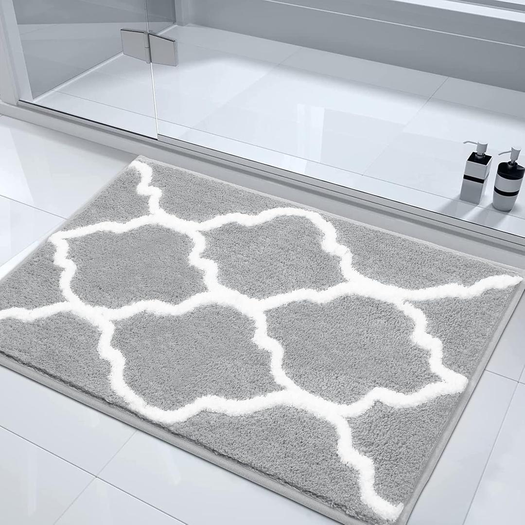 COSY HOMEER Extra Thick Bath Rugs - Anti-Slip Bath Linen Sets Mats Soft Plush 100% Strong Mirco Polyester Mat Living Room Bathroom Floor Water Absorbent(Grey,24x36 - Inches) (24"36", White/Grey)