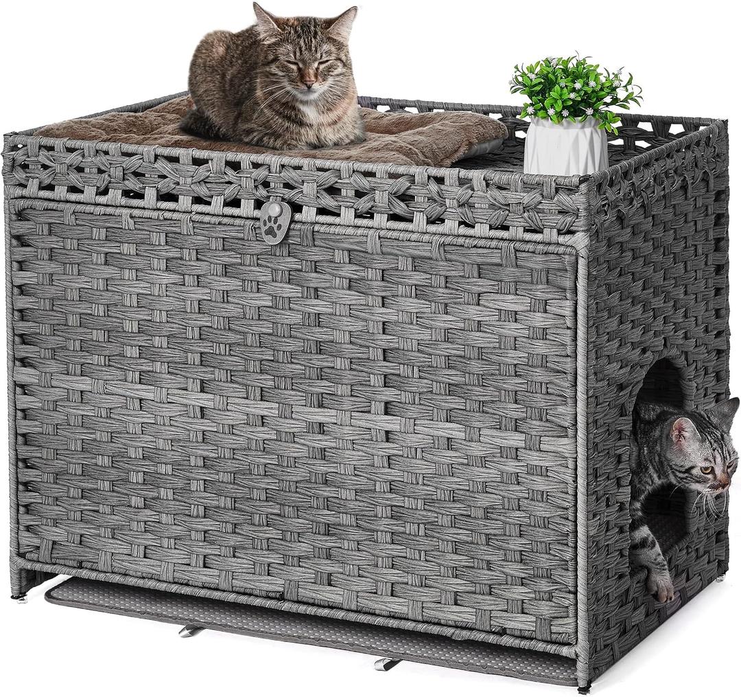 Cat Litter Box Enclosure with Door, Hidden Cat Washroom Furniture