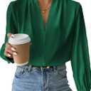 EVALESS Work Blouses for Women Long Sleeve Blouses Business Spring Top Womens V Neck Office Shirts (Medium)