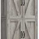 TEENFON Farmhouse Storage Cabinet with 2 Adjustable Shelves, Bathroom Cabinet with 4 Doors, Cupboard for Kitchen, Living Room, Rustic Gray