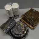 2026 Black and Gold New Years Eve Party Supplies Decorations, 350PCS Disposable Dinnerware Set w/Black Gold Dot Paper Plates Napkin Cup Plastic Forks Knives Spoon for Birthday Christmas Retirement