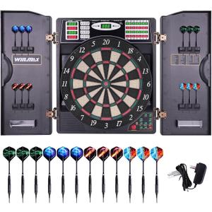 Electronic Dart Board with Cabinet LED Electric Digital Dart Boards for Adults with 12 Soft Tip Darts